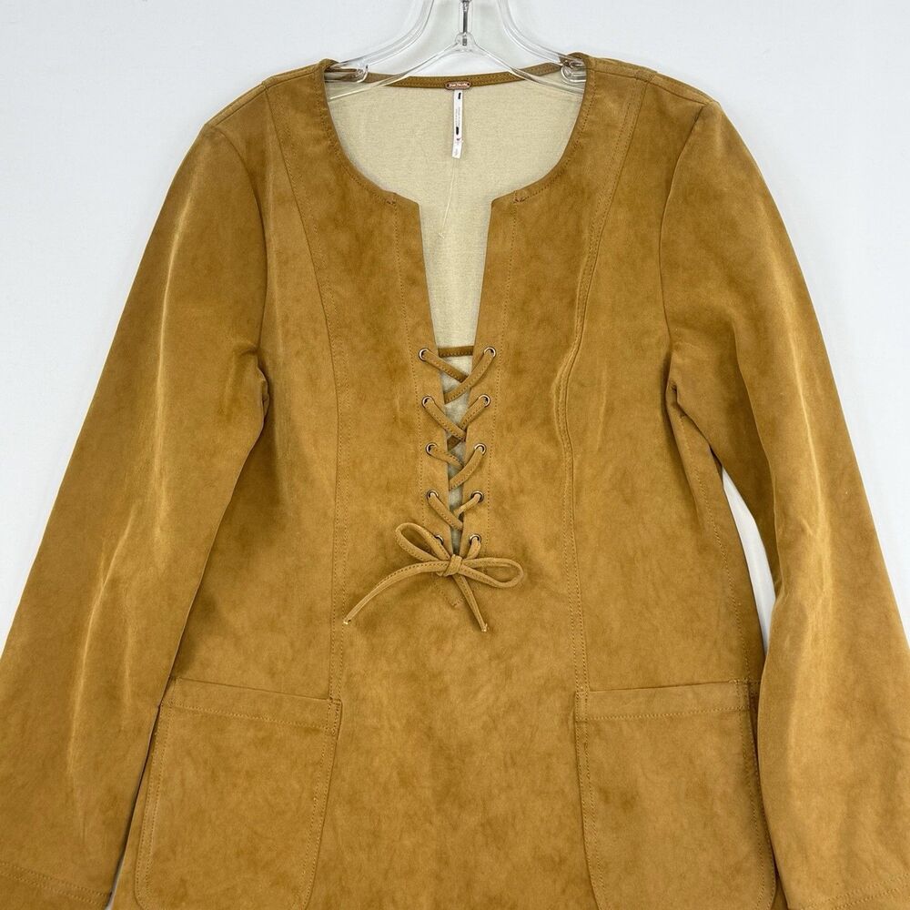 Free People Bradley Faux Suede Mini Dress in Tan- Size  Small Petite - NWOT - Picture 5 of 16